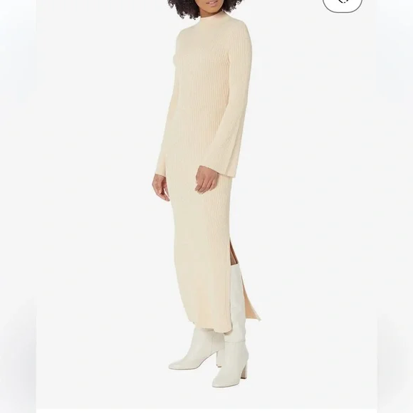 Line and Dot Cream Turtleneck Long Sleeve Sweater Dress - Picture 1 of 5